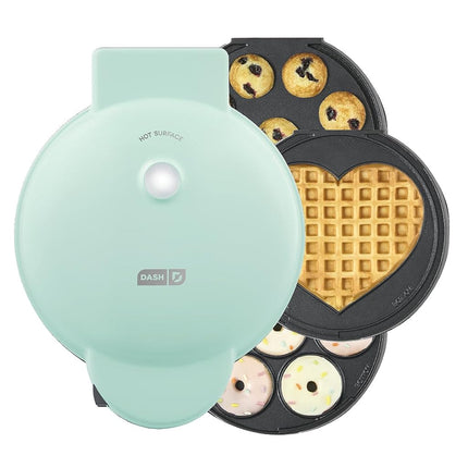 DASH MultiMaker Treat Maker System, Mini Donuts, Heart Shaped Waffle, Mini Cupcakes - Aqua