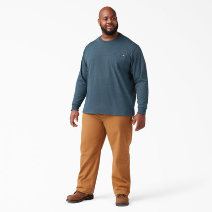 Dickies Men's Long Sleeve Heavyweight Crew Neck Work Utility T-Shirt, Baltic Blue Single Dye Heather, S
