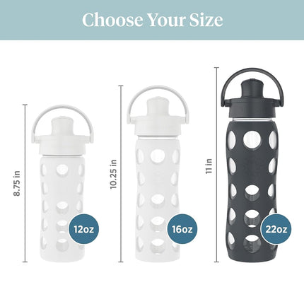 Lifefactory 22 oz Glass Water Bottle with Active Cap, Carbon