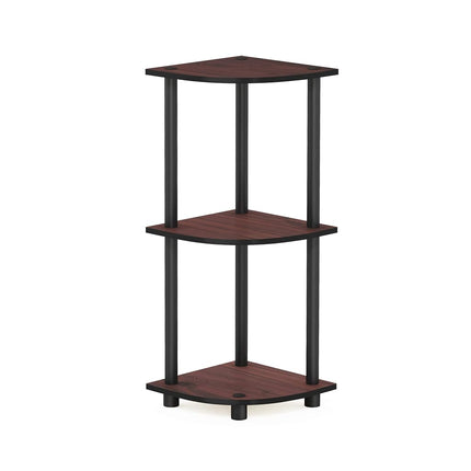 Furinno TURN-N-TUBE Corner Shelf, 3-Tier Corner Bookshelf, Display Storage Shelves with Open Shelves, for Organization and Storage, Living Room, Home Office, Garage, Dark Cherry
