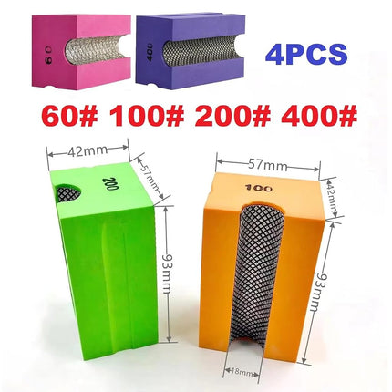 MiJunHD Concave Electroplated Diamond Sanding Block, 60/100/200/400 Grit Curved Polishing Pad for Grinding Trimming Granite Marble Glass Stone Tile Wood (4 Pieces)