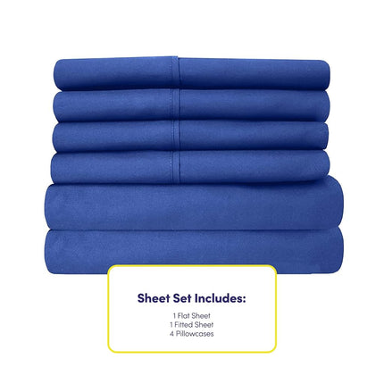 Sweet Home Collection Parure de draps 6 pièces en microfibre brossée 1500 fils/pouce carré avec poches profondes – 2 taies d'oreiller supplémentaires, bon rapport qualité-prix, lit court de camping-car Queen, bleu roi