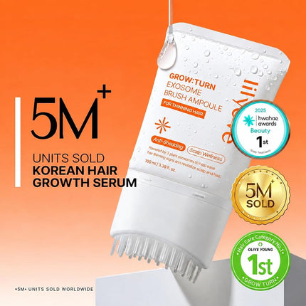 lilyeve GROWTURN Hair Growth Serum with Built-in Brush, Heartleaf-Derived Exosomes to Revitalize Hair, Hair Thickening, Hair Growth Accelerator - Korean Hair Care, 3.38 fl. oz. (Pack of 1)
