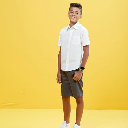French Toast Boys' Short Sleeve Classic Dress Shirt, Blue, 16