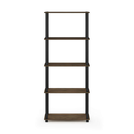 Furinno TURN-S-TUBE Book Shelf, 5-Tier Toolless Storage Shelves with Square Tubes, Shelving Unit for Organization and Storage for Living Room, Home Office, Columbia Walnut