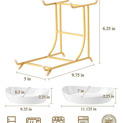 Yedio 2 Tier Ceramic Fruit Bowl for Kitchen Counter with Gold Metal Stand