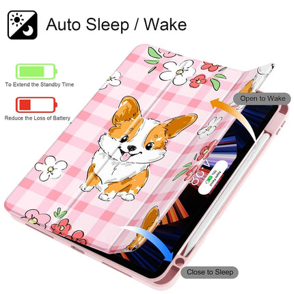 May Chen for iPad Pro 13 Inch Case M5 2025 / M4 2024, Built Pencil Holder & Clear Transparent Print Back Shell Slim Stand Shockproof Tablet Cover, Auto Wake/Sleep, Corgi Dog Stripes