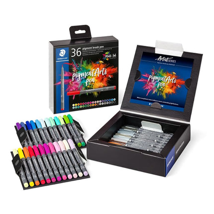 STAEDTLER 371 C36 Pigment Arts Brush Pen - Assorted Basic Colours (Pack of 36)