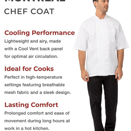 Chefs Works Montreal Cool Vent Unisex Short Sleeve Chefs Jacket, White, M / Medium / Med, Chest Size: 40-42 inch / 102-107 cm, Mens and Womens Chefs Jacket, A914-M