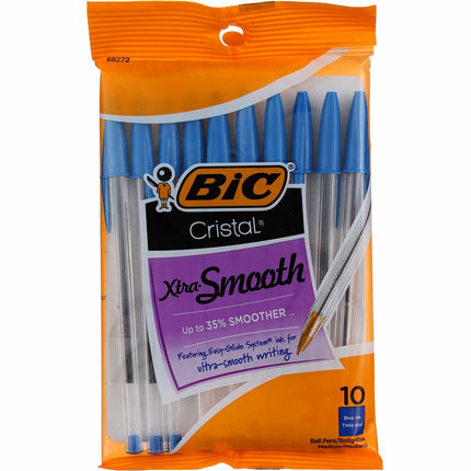 Bic Cristal Ballpoint Pen, Medium Point, Blue - 10