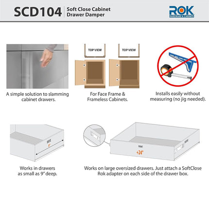 Rok 2-Pack Hardware Soft Close for Wood Drawers/Soft Close Drawer Adapter/Add-On/Retrofit (Gray)