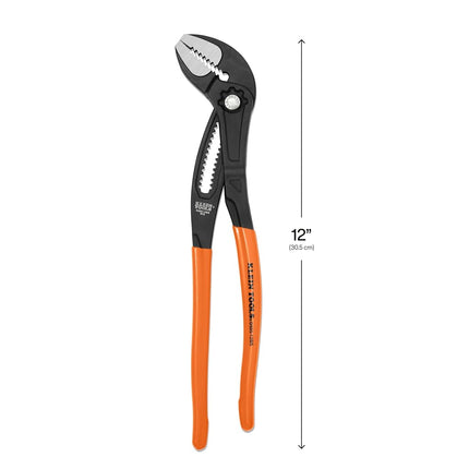 Klein Tools D50512BS 12-Inch Straight Jaw Quick-Adjust Pump Pliers, Adjustable Pliers, Heavy-Duty Hand Tool with Serrated Teeth