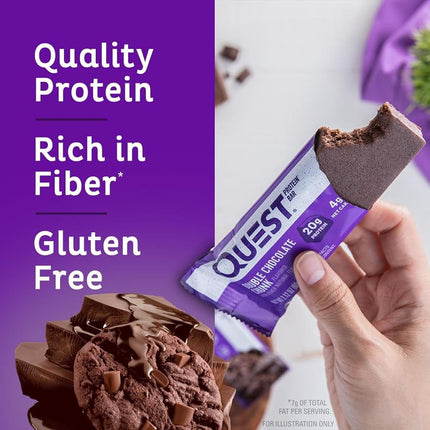 Quest Nutrition Double Chocolate Chunk Protein Bar, High Protein, High Fibre, Low Sugar, Keto Friendly, 20g Protein, 1g Sugar, 12ct