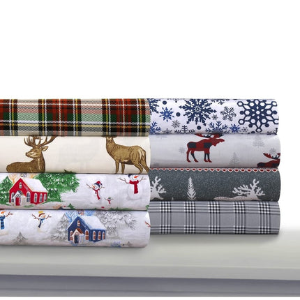 Tribeca Living PLRE170SHEETCK Parure de draps en flanelle à motif de wapiti, poches profondes, très grand lit