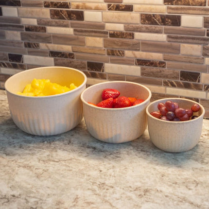 Classic Cuisine Set of 3 Bowls with Lids - Microwave, Freezer, and Fridge Safe Nesting Mixing Bowls - Eco-Conscious Kitchen Essentials by (Beige)