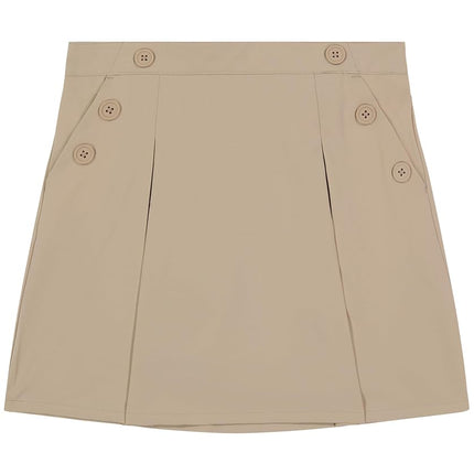Nautica Girls' School Uniform Pull-on Scooter Skirt with Undershorts, Poplin Style with Button Pockets, Khaki, 12