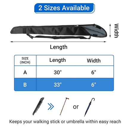 CHOYTONG Cane Holder for Scooters, Power Chairs & Wheelchairs - Universal Crutch & Umbrella Carry Bag, Mobility Aid Accessory for Walking Stick, Crutches, Umbrella Storage (33" L)