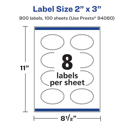 Étiquettes festonnées ovales Avery blanc mat avec Sure Feed, 5,1 x 7,6 cm, 800 étiquettes imprimables blanc mat