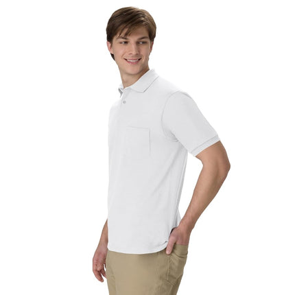 Hanes Men's Short-Sleeve Jersey Pocket Polo (Pack of 2), White/White, Large