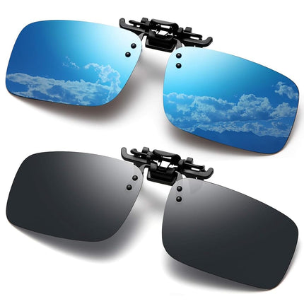 FRAZALA Fish Man Polarized Clip-on Sunglasses Anti-Glare Driving Glasses for Prescription Glasses, Blue + Black, One Size
