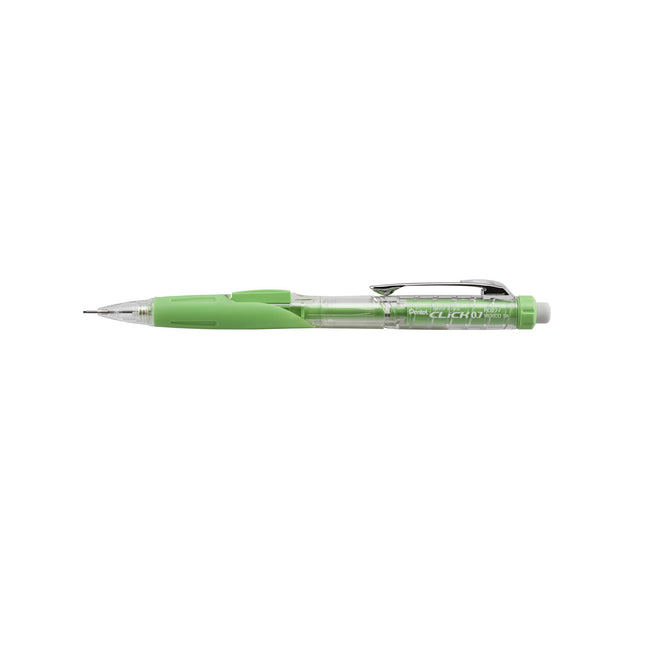 Pentel Twist-Erase CLICK Porte-mine, (0,7 mm), corps transparent, prise vert citron, paquet de 12 (PD277TK)