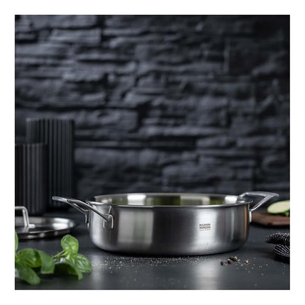 KUHN RIKON Olla baja de cinco capas Culinary, 24 cm/3 L, apta para horno con tapa de acero inoxidable. Cacerolas de inducción. Garantía de utensilios de cocina aptos para lavavajillas.
