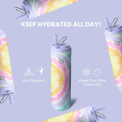 Bottle Bottle Insulated Water Bottle 24oz with Straw Lid and Handle for Sports Travel Gym Stainless Steel Water Bottles Double-Wall Vacuum Metal Leak Proof BPA-Free (Cotton Candy)