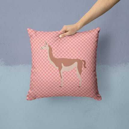 Caroline's Treasures BB7921PW1414 Guanaco Pink Check Fabric Decorative Pillow Machine Washable, Indoor Outdoor Decorative Pillow for Couch, Bed or Patio, 14Hx14W