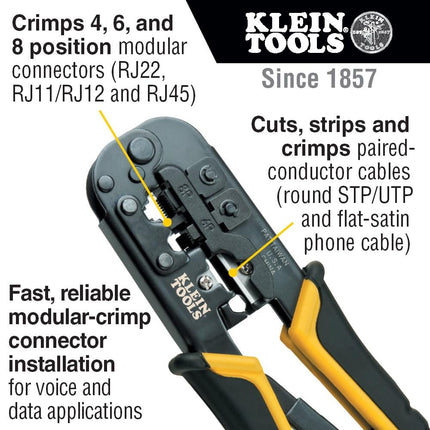 Klein Tools VDV226-011-SEN Ratcheting Modular Crimper/Stripper