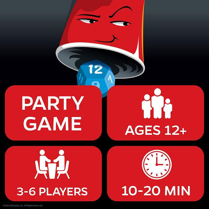 USAOPOLY ¡¿Qué Copa?! | Juego de Dados de Faroles Sociales | Incluye Cubiletes y Dados D12 | Espía, Intercambia, Roba la Copa Ganadora | 3-6 Jugadores, 12+ Años