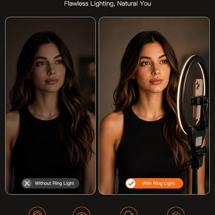 10'' Ring Light with 50'' Extendable Tripod Stand, Sensyne LED Circle Lights with Phone Holder for Live Stream/Makeup/YouTube Video/TikTok, Compatible with All Phones.