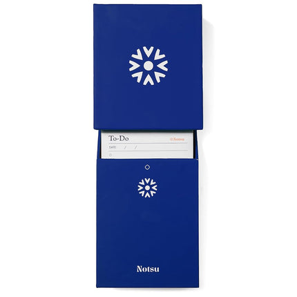 Notsu Centre Rise to Do List Card Planner Box Stand Set | 50 Foldable to-Do Vertical Notecards 3x5, Productivity Index Card Organizer Tab Dividers, Desk Card Holder Stand (Blue)