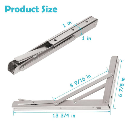 CLT 14'' Folding Shelf Brackets Max. Load 440 lb, Heavy Duty Stainless Steel DIY Wall Mounted Shelf Bracket Space Saving for Table Work Bench, Pack of 2