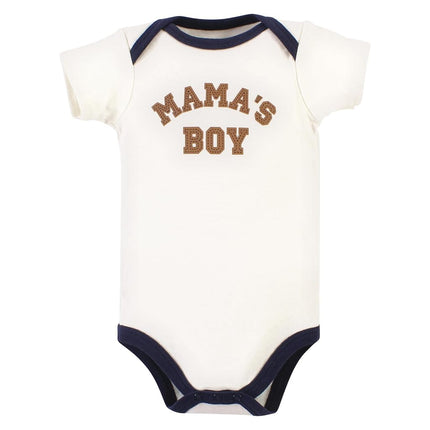 Hudson Baby Unisex Baby Cotton Bodysuits, Brown Navy Mamas Boy 3-Pack, 9-12 Months, Brown Navy Mamas Boy 3-pack, 9-12 Months