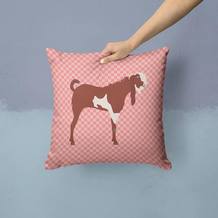 Caroline's Treasures BB7890PW1414 Jamnapari Goat Pink Check Fabric Decorative Pillow Machine Washable, Indoor Outdoor Decorative Pillow for Couch, Bed or Patio, 14Hx14W
