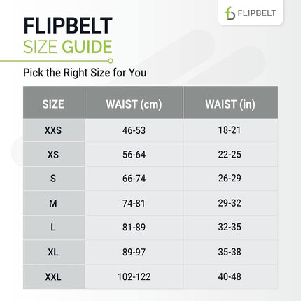 FlipBelt Classic Running Belt for Phone and Small Accessories, Exercise Waist Pouch for Women and Men, XXS Black