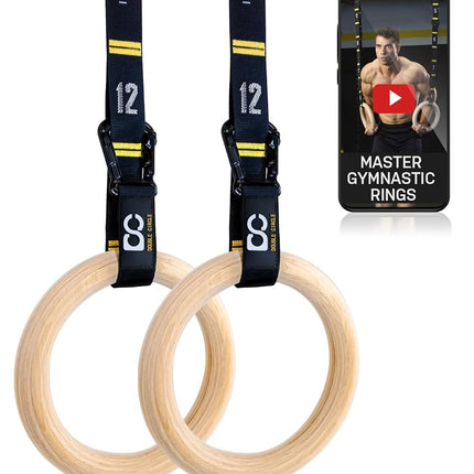 Double Circle Wood Gymnastics Rings with Quick Adj