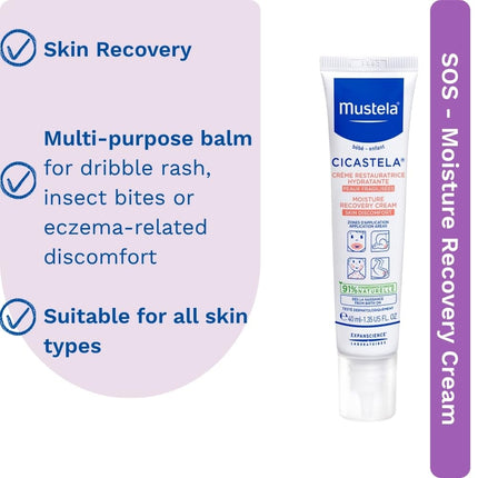 Mustela Recovery Cream for Skin Discomfort, Cicastela and Stelatria, for Dry and Irritated Skin, Fragrance-Free, Various Styles