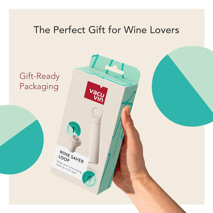 Vacu Vin Wine Saver Loop - Designed and Made in the Netherlands - Vacuum Wine Stopper Keeps Your Wine Fresh for up to 10 Days - Reusable, Made with 98% Recycled Material - 1 Pump, 1 Stopper, Sand