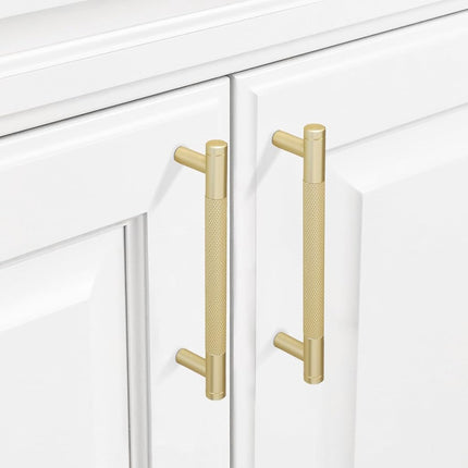 BUKOBYHE 10 Pack 5Inch Kitchen Cabinet Handles Brushed Brass Knurled Cabinet Pulls Gold Drawer Pulls Kitchen Hardware Kitchen Handles for Cabinets Cupboard Handles Drawer Handles