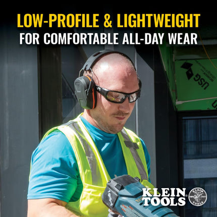 Klein Tools 60570 Hearing Protection Earmuffs, NRR 27dB, Ultra Thin Adjustable Safety Earmuffs Over The Head for Noisy Job Sites