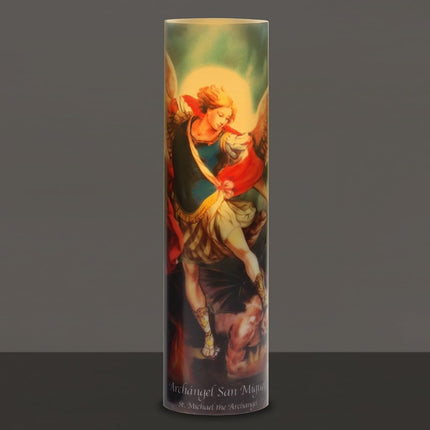 Stonebriar LED Saint Prayer Candle — Automatic Timer, Flameless Candle for Prayer, Memorials & Religious Décor, St. Michael, 8"