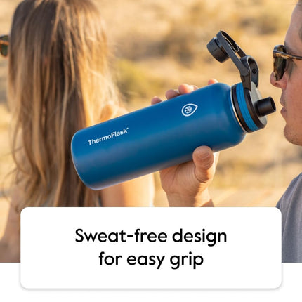 ThermoFlask Double Wall Vacuum Insulated Stainless Steel Water Bottle with Two Lids, 1.2 Liter / 40 Ounce, Plum