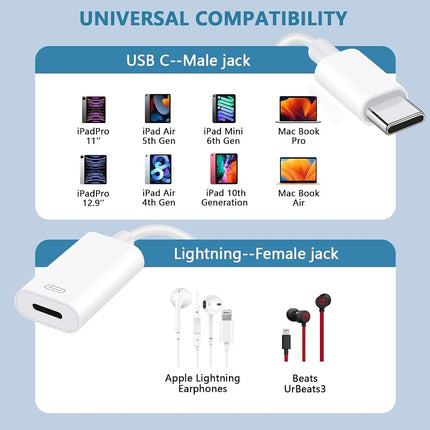 USB C to Lightning Headphone Audio Adapter for iPhone 17 16 15 Plus Pro Max with Charge Data,Type C Male to Female Lightning Earphone Converter Dongle for iPad Pro Air Mini MacBook
