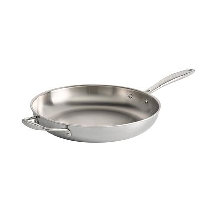 Tramontina Three Layer Clad Stainless Steel 12" Frying Pan with Auxiliary Handle, Induction Ready Frying Pan, Dishwasher Safe, NSF Certified, Made in Brazil
