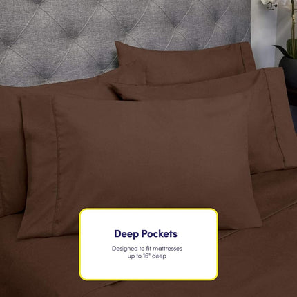 Sweet Home Collection Full Size Bed Sheets - 6 Piece 1500 Supreme Collection Fine Brushed Microfiber Deep Pocket Full Sheet Set Bedding - 2 Extra Pillow Cases, Brown