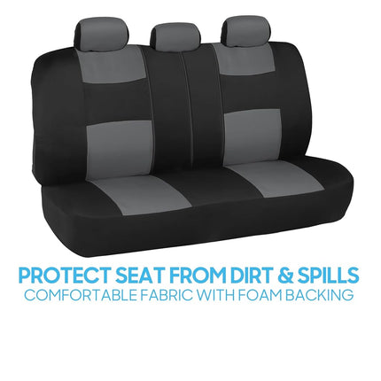 BDK PolyPro Car Seat Covers Full Set in Gray on Black, Front and Rear Split Bench Seat Covers for Cars, Easy to Install Car Seats Cover Set and Accessories for Auto Trucks Van SUV - Gray