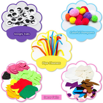 WATINC 12Pcs Hand Puppet Making Kit for Kids Art Craft Felt Sock Puppet Creative DIY Make Your Own Puppets Pipe Cleaners Pompoms Storytelling Role Play Party Supplies for Girls Boys