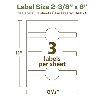 Avery EcoFriendly Recycled Wraparound Band Labels, 2-3/8" x 8", Cigar Band Labels, Matte White, Permanent Adhesive, Laser/Inkjet Printable, 30 Total