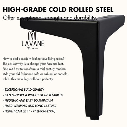 La Vane 5 Inch Diamond Triangle Metal Furniture Legs 4PCS- Heavy Duty Iron